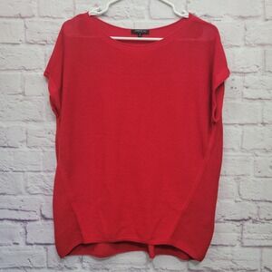Lafayette 148 Bright Red Popover Blouse Size M Stretchy Knit Short Sleeve Preppy